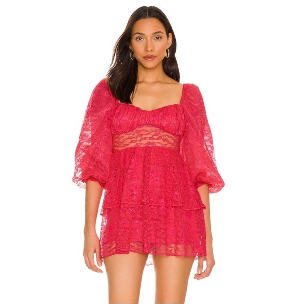 Majorelle Brielle Floral Lace Puff Long Sleeve Dress